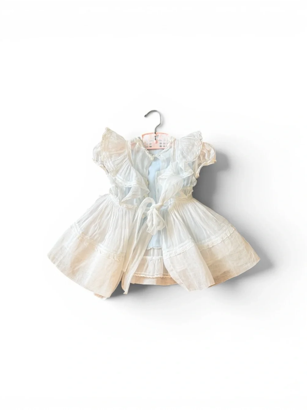 Vintage Bonnie Maid Dallas TX Baby Dress Set – White & Pale Blue 3‑Piece Outfit